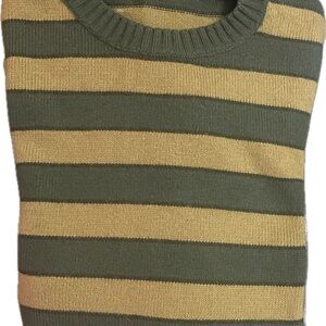 Olive and Tan Striped Men's Crewneck Sweater